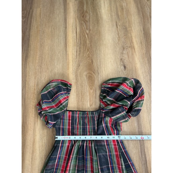 Hill House Matilda Mini Dress Tartan Plaid Metallic Puff Sleeve preppy small - Picture 8 of 9